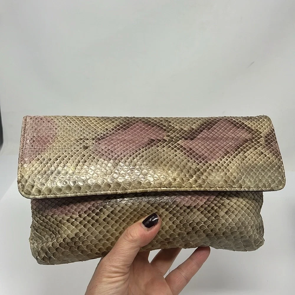 Marigold Snakeskin Flap Snap Clutch Bag
